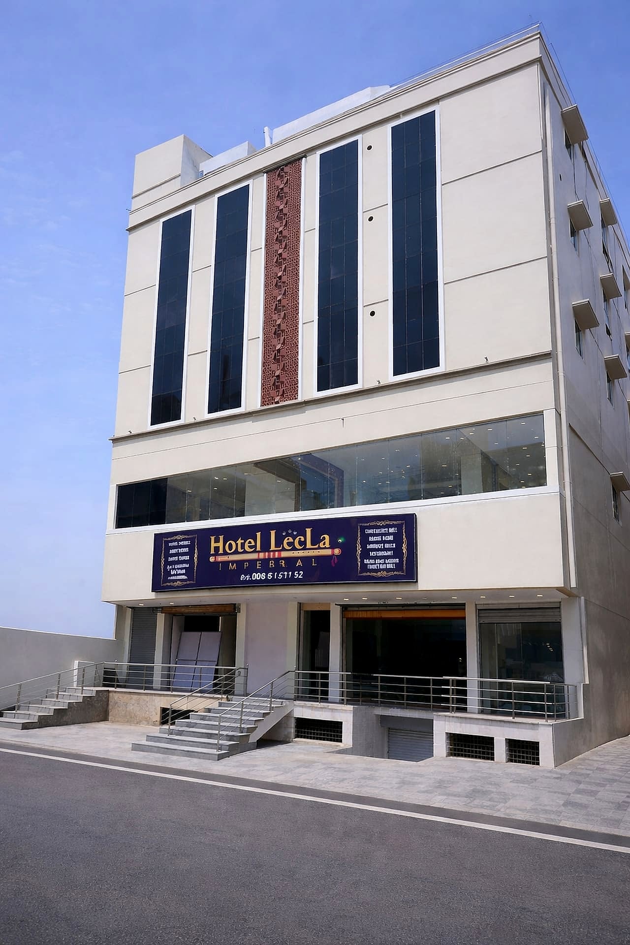 facade daytime wide-angle, signage lettering looks distorted/blurry - lower quality