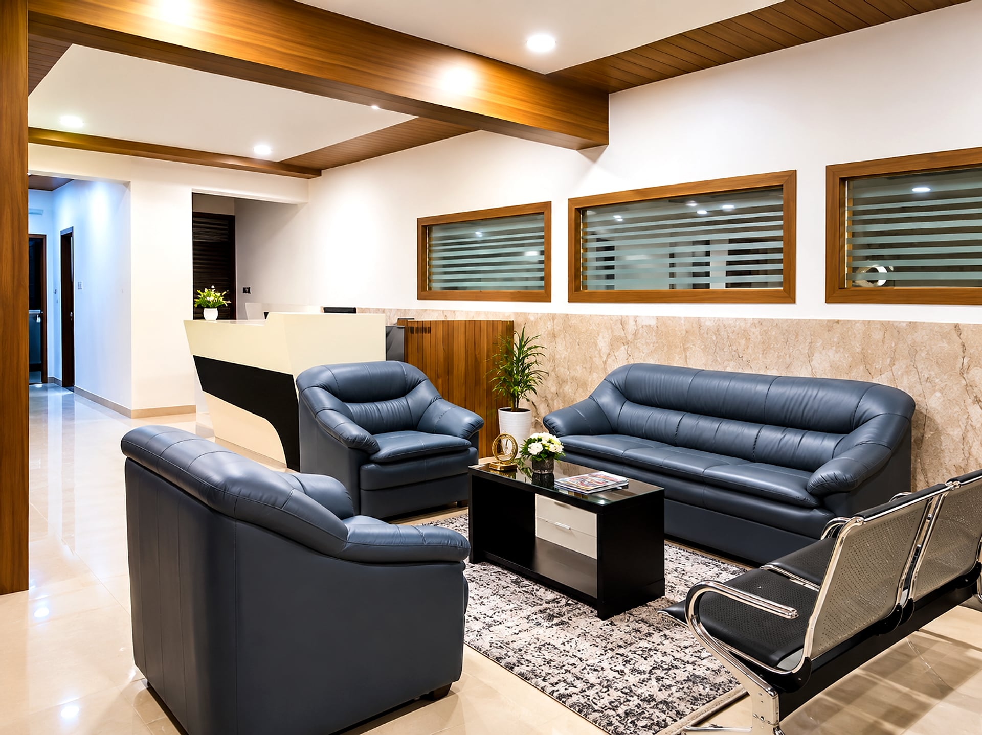 Lounge seating in the lobby at Hotel Leela Imperial